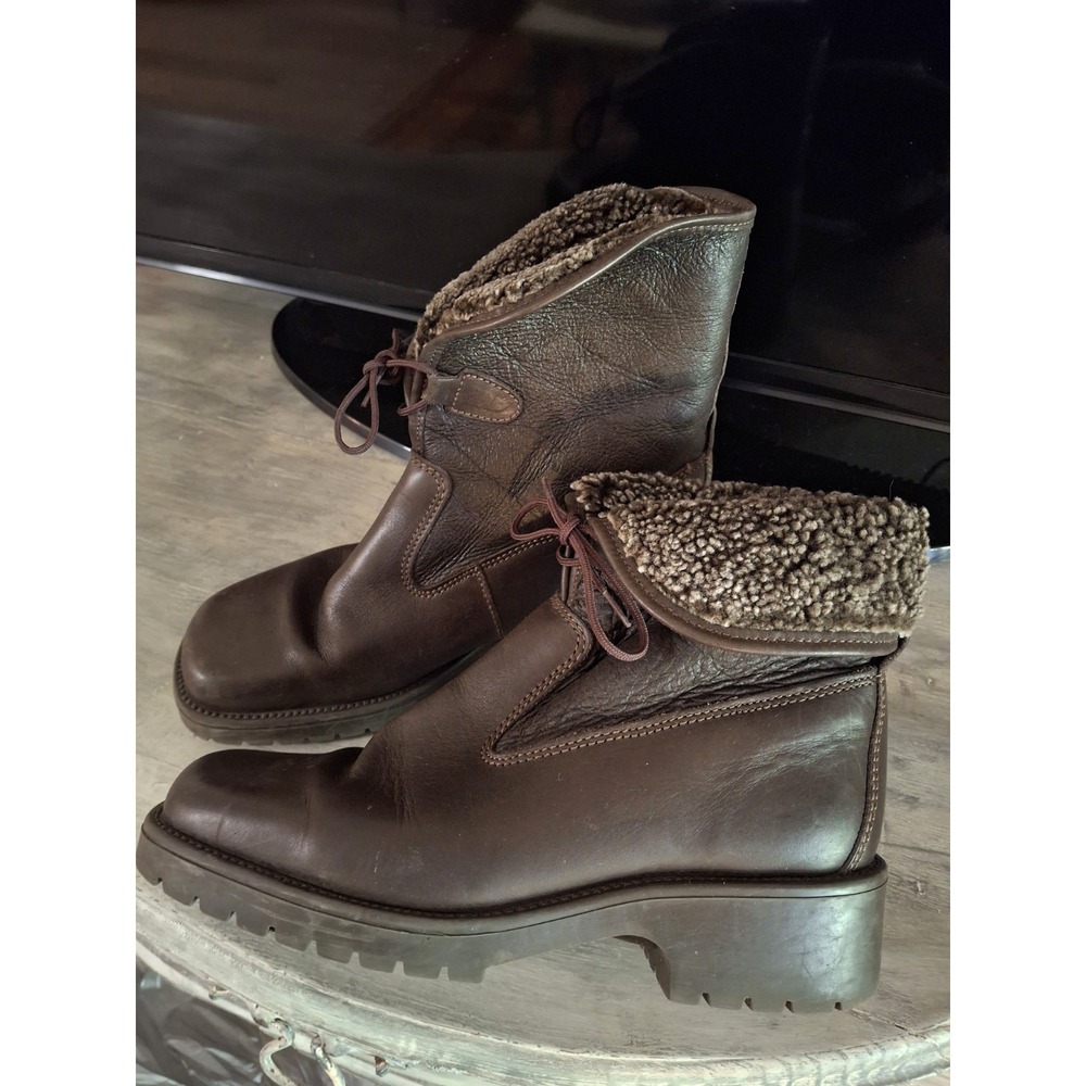 Y2K Vintage L.L. Bean Womens Fall Winter Dark Brown Leather Fleece Lined Boots 9